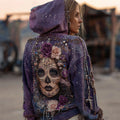 Day Of The Dead Sugar Skull Woman Flowers Lace Beaded Hoodie elevenforest