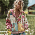 Women's Vintage Floral Patchwork Cozy Warm Zipper Hoodie elevenforest