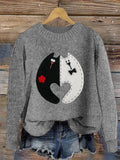 Love Cat Print Crew Neck Cozy Sweater elevenforest