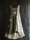 Vintage Floral Lace Patchwork Comfy Linen Tank Dress elevenforest