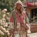 Women's Rose And Floral Patchwork Pocket Zip Hoodie elevenforest