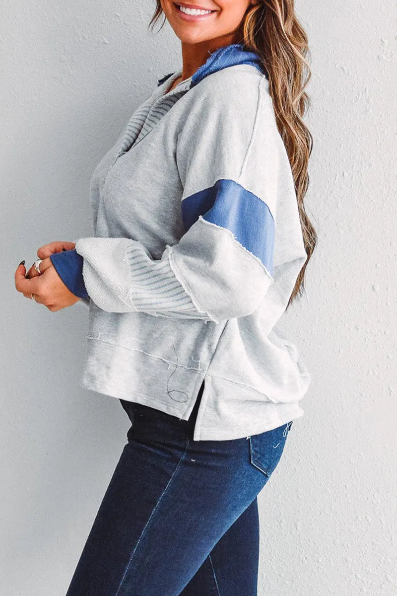 Street Stripe Patchwork Contrast Turndown Collar Hoodies(8 Colors)