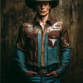 Vintage Western Bull Skull Pattern Men's Linen Long Sleeve Shirt elevenforest