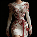 Comstylish Vintage Skeleton Anatomy Roses Crew Neck Sweater Dress