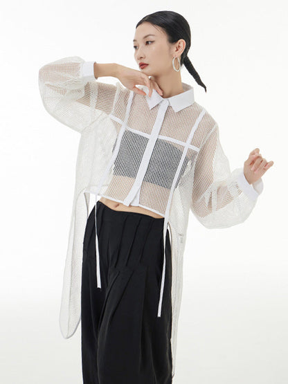 Stylish Long Sleeves Loose Mesh See-through Sun Protection Blouses&shirts Tops