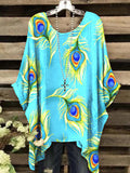 Women's Elegant Peacock Feather Pattern Round Neck Top