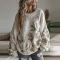 Women's Vintage White Rose Art Cozy Knit Sweater elevenforest