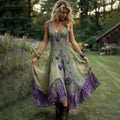 Vintage Classy Gradient Purple Lavender And Floral Embroidered Linen Sleeveless Maxi Dress elevenforest