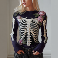Comstylish Halloween Skeleton And Plant Flower Pattern Combined Design Women's Knitted Sweater