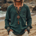 Men's Summer Beach Ethnic Style Art Print Linen T-shirt elevenforest