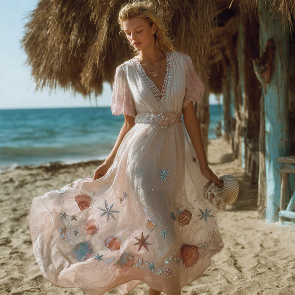 Vintage Bohemian Ocean Mermaid V-neck Dress elevenforest