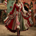 Women's Christmas Candy Stripe Casual V-neck Maxi Dress elevenforest