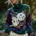 Women's Retro Rose Gradient Knitted Warm Turtleneck Sweater elevenforest