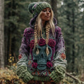 Women's Vintage Viking Skull And Rose Gradient Knit Hooded Sweater elevenforest