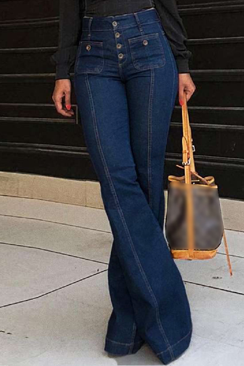 Patchwork Buttons High Waist Skinny Denim Jeans