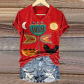 Comstylish Women's Vintage Floral Bird Art V-neck T-shirt