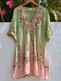 Boho Vintage Floral Embroidery Gradient Art Women's V-neck Loose Mini Dress elevenforest