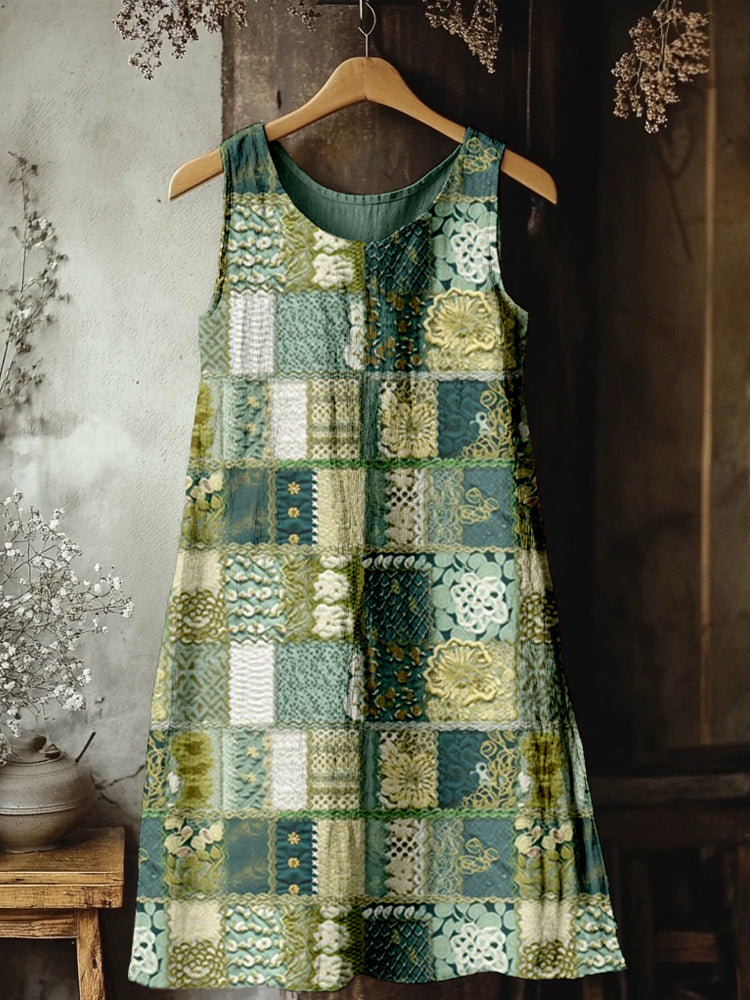 Vintage Boho Patchwork Linen Tank Dress elevenforest