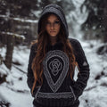 Women's Viking Tribal Jacquard Celtic Inspired Chunky Knit Hooded Sweater elevenforest