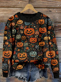 Spooky Embroidered Jack O Lanterns Cozy Sweater artswardrobe