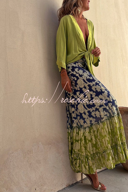 Summer Harvest Golden Gradient Elastic Waist Maxi Skirt