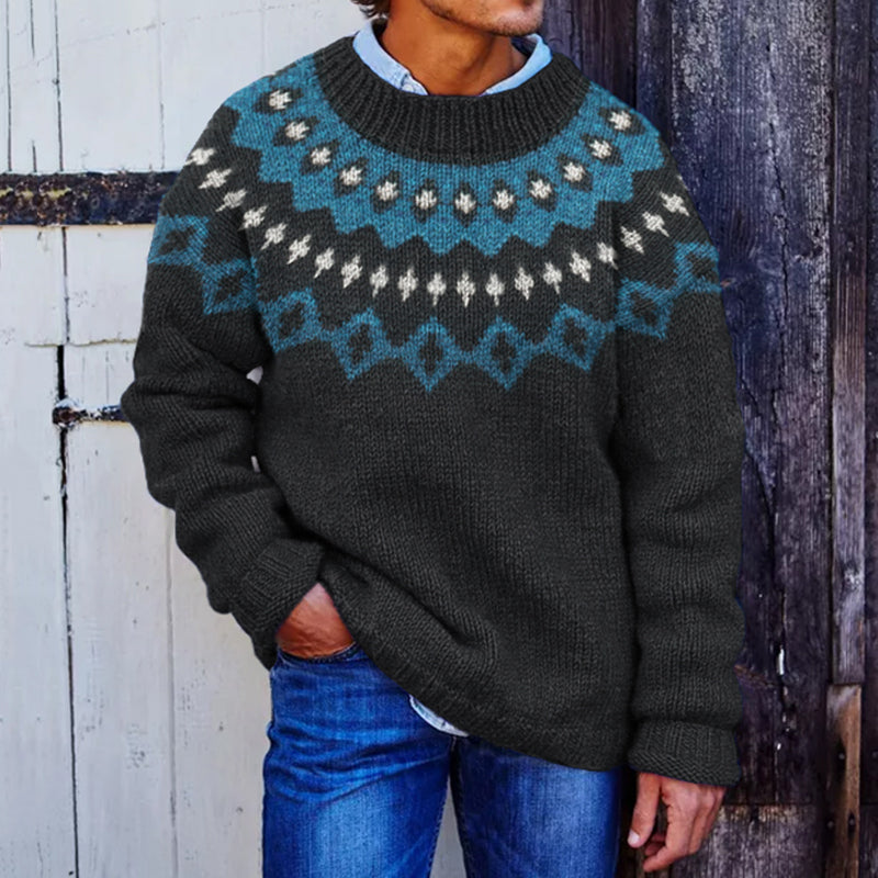 Icelandic Ethnic Print Knitted Pullover Sweater elevenforest