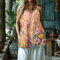 Vintage Floral Art Pattern V-neck Top elevenforest
