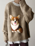 Comstylish Lovely Corgi Dog Felt Cozy Knit Sweater