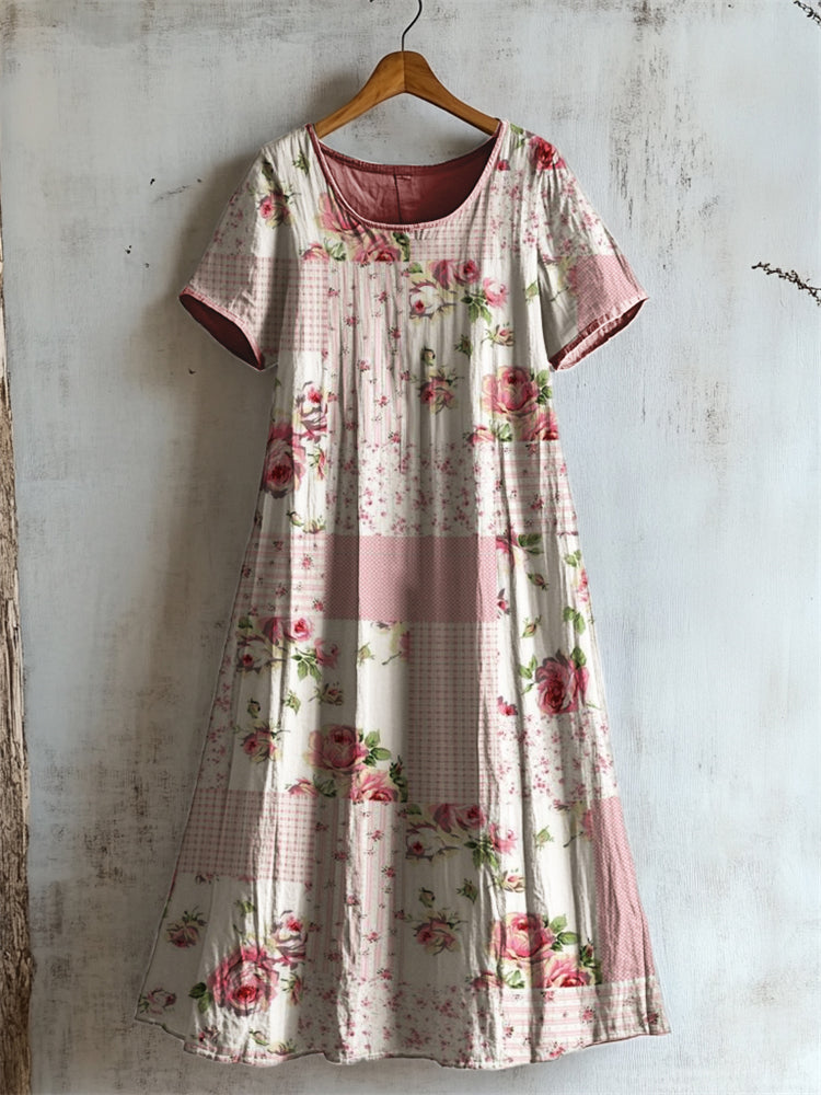 Vintage Cottagecore Floral Patchwork Linen Dress elevenforest