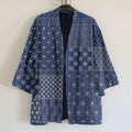 Vintage Japanese Traditional Sashiko Art  Print Linen Blend Kimono Cardigan elevenforest