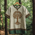 Men's Viking Tribal Tree Of Life With Celtic Art Linen T-shirt elevenforest
