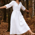 Comstylish Vintage Classic White Comfy Linen Maxi Dress
