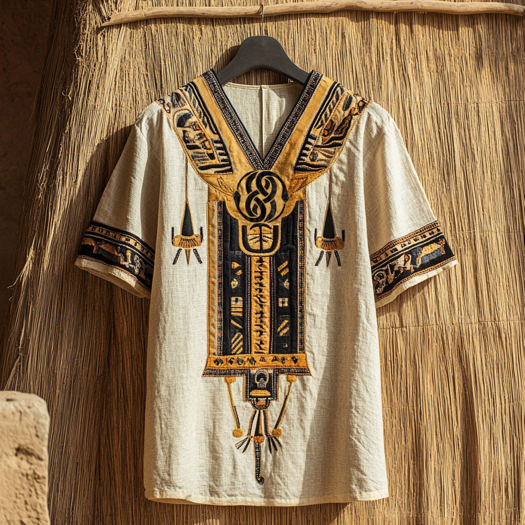 Ancient Egyptian Ouroboros Knot  Inspired V Neck Linen T Shirt elevenforest