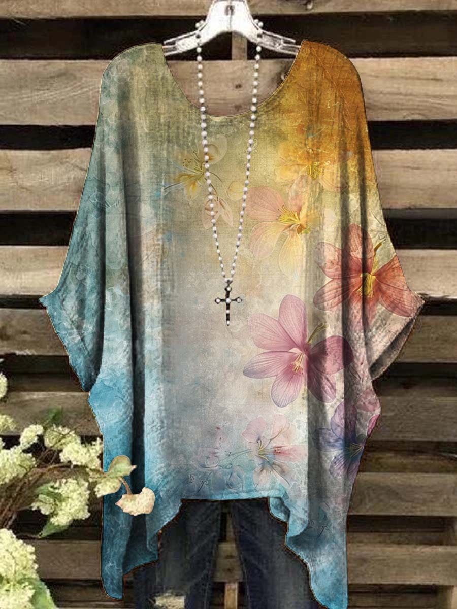 Women's Vintage Gradient Floral Print Casual Top