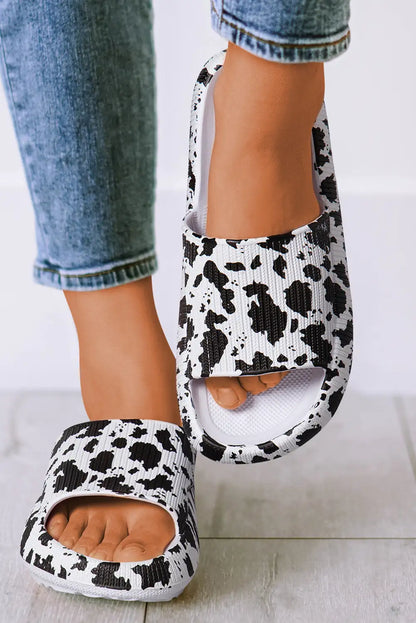Stylish White Cow Spot Print Slippers