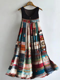 Boho Colorful Textile Flowy Linen Blend Tank Dress elevenforest