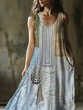 Boho Vintage Lace Patchwork Women's Linen Vest Maxi Dress elevenforest