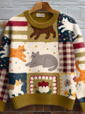 Comstylish Women's Fall Floral Cat Crochet Pattern Cozy Knit Sweater