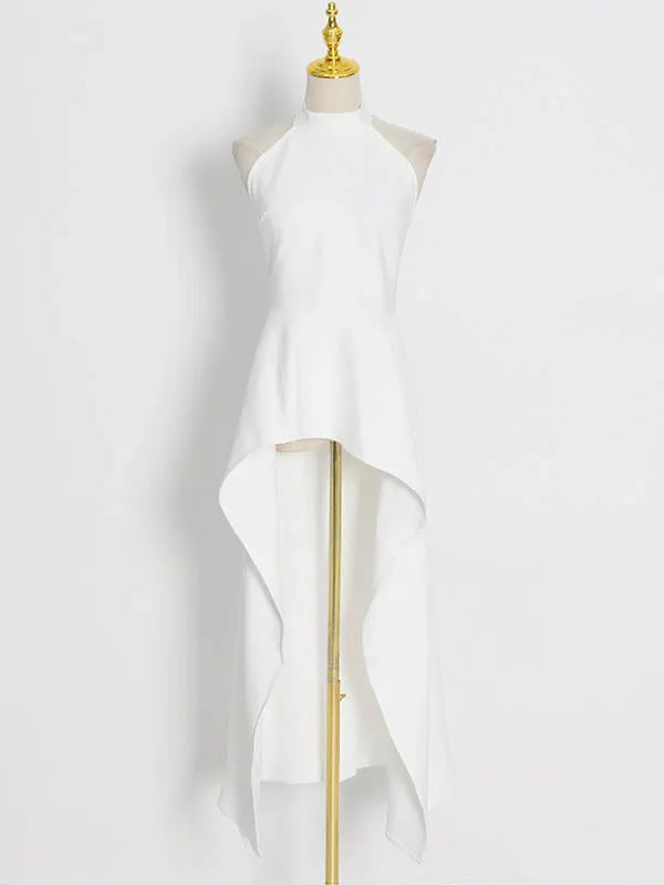 Original Sleeveless Irregularity Color High-neck T-shirt Top&pleated Skirt Bottom Two Pieces Set
