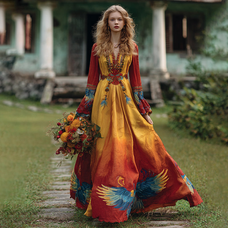 Women's Venezuelan Parrot Colorful V-neck Midi Dress elevenforest