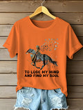 Women's And In The Saddle I Go To Lose My Mind Print Cat Short Sleeve T-shirt elevenforest