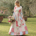 Vintage Floral Art Women's Linen Long Sleeve Maxi Dress elevenforest