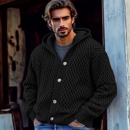 Men'S Waffle Braid Hooded Button Down Sweater artswardrobe