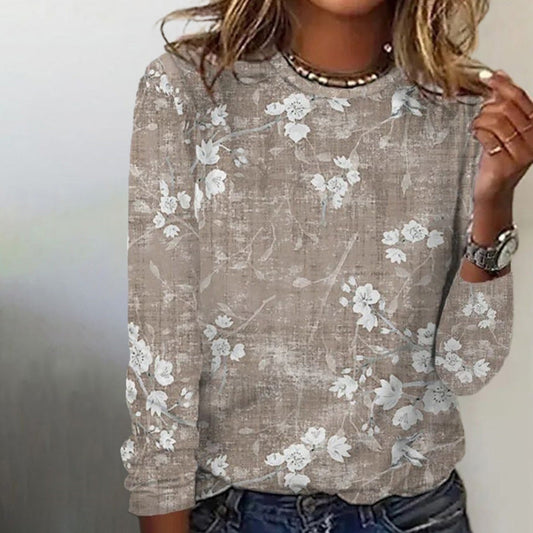 Helga® | Women's crew neck sweater with floral pattern. Long sleeves