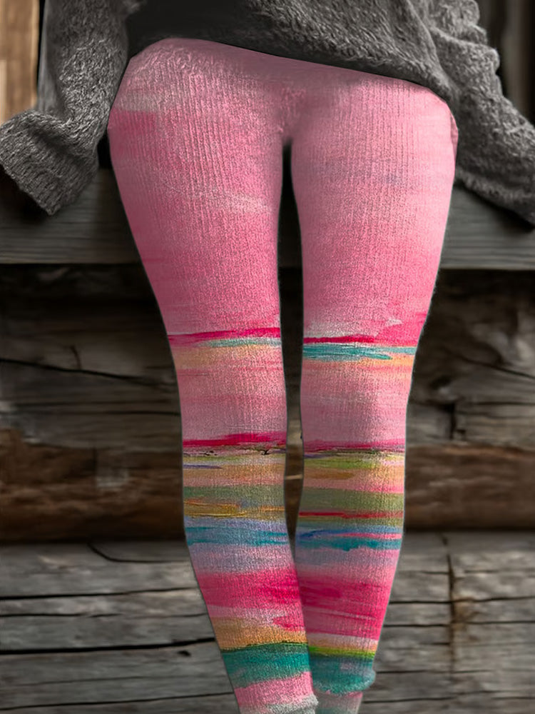 Women's Pink Gradient Art Print Leggings elevenforest