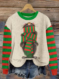 Funny Cat Wrapped In Scarf Pattern Cozy Sweater elevenforest