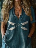 Women's Bohemian Dragonfly Art Print Casual Short Sleeve Comfortable C