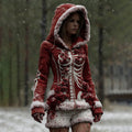 Comstylish Women's Vintage Halloween Skeleton & Rose Art Zipper Hooded Sweater