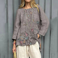 Comstylish Women's Vintage Floral Print Casual Linen Shirt