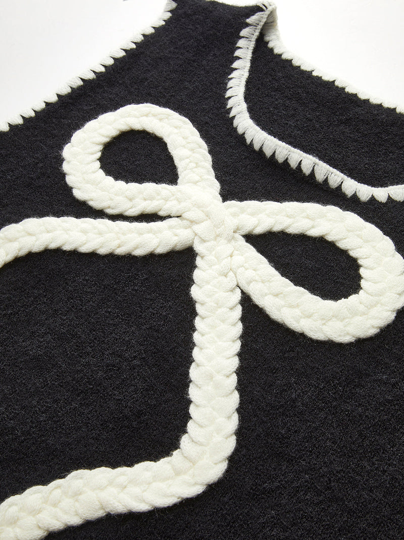 Contrast Trim Bow Sweater Vest